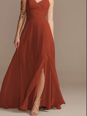 Azazie Wedding Guest Rust Sleeveless Evening Gown Side Slit & Open Back Design 4